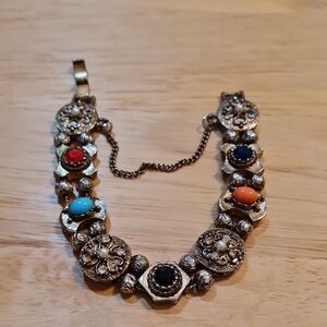 Vintage 1950 Jeweled Victorian Revival Slider Bracelet approx 7"